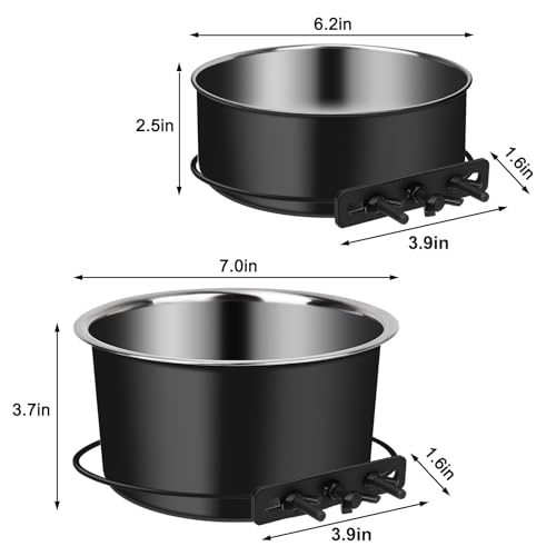 Dog Crate Bowls Hanging No Spill, ShineMe 60oz & 40oz Stainless Steel Dog Kennel Food and Water Bowls Mountable for Large and Medium Pets (7.0 x 3.7” & 6.2 x 2.5”) - color: Black, size: L (7.0x3.7'' & 6.2x2.5'')