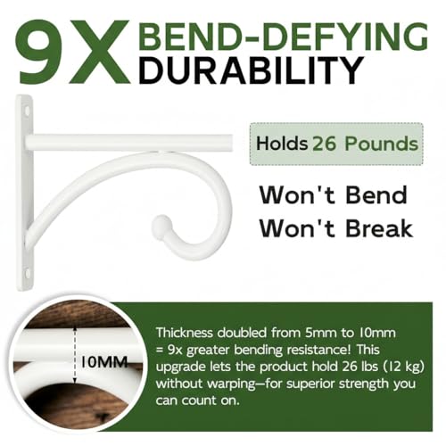 2Pack 6 Inch Plant Hangers Outdoor, Wall Hooks for Hanging Planters Baskets | Heavy-duty metal, indoor outdoor wall mount, for flower pots, wind chimes, lanterns, bird feeders, White - size: 6Inch 2Pack-White