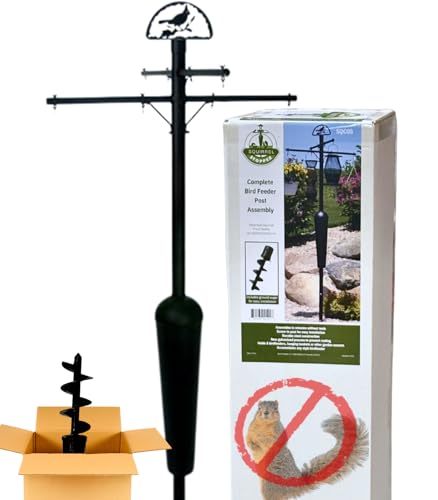 Squirrel Stopper Deluxe Squirrel Proof Bird Feeder Pole with Patented Spring Baffle, Heavy Duty Galvanized Steel Pole System with Auger, Raccoon Proof, Holds Up to 8 Feeders and Accessories - Black