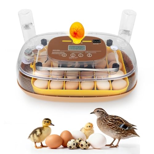 Gen III - 24 Egg Automatic Incubator, Stage-Based Adaptive Humidity with Auto-Refill, Stable Temp Control, Flexible Spacing, Adjustable Auto Turning & Lockdown, Custom Incubation Days, Candler, Alarm - size: 24 egg-brown