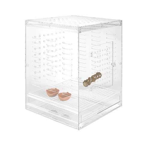 Clear Acrylic Bird Cage for Small Birds, Transparent Display Habitat for Canary, Parakeet - Easy to Clean & Assemble (14x15x20in) - size: 14"L x 15"W x 20"H