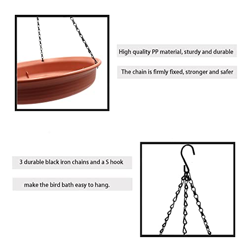 12 Inch Hanging Bird Bath and Feeder With Hook and Chain for Outdoor Garden Yard Patio