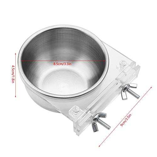 Stainless Steel Bird Feeder with Acrylic Plates, Small Feeding Cups for Cage, Detachable Bird Water Bowls with Clamp Holder for Cockatiel Conure Budgies Parakeet Finch Small Pets