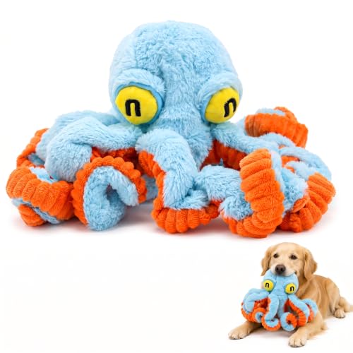 Squeaky Dog Plush Chew Toy, Interactive Tug Squeaky Toy for Chewers, Medium & Large Dogs & Fetch Play, 19.7 Inch Stuffed Octopus Toy with Flexible Spring Tentacles for Gentle Gum Care & Boredom Relief - color: Blue (Big Octopus)