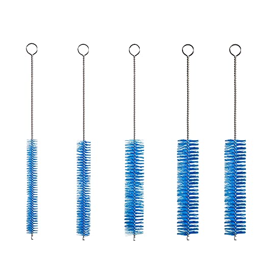 10" Extra Long Tube Brush Set - Large 5 Pack - Blue | Flexible nylon straw brushes for bottles, cleaning straws, pipe cleaners, glass, keyboard, detailing and deep cleaning - color: Blue, size: Large 5 Pack (8mm 12mm 16mm 20mm 24 mm)