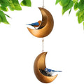 Double Hanging Moon Bird Feeder – Unique Metal Bird Feeders for Outdoors, Antique Gold, Rust-Resistant, Drain Holes – Wild Bird Feeder for Bluebirds, Cardinals, Finches, and Backyard Birdwatching