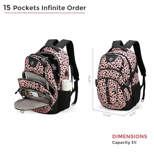 Swissdigital Laptop Backpack with USB Charging Port, Travel Backpack Fits 15.6 inches Computer, 31L Backpack for Women, Pink Leopard | SD803-102 - color: Pink Leopard