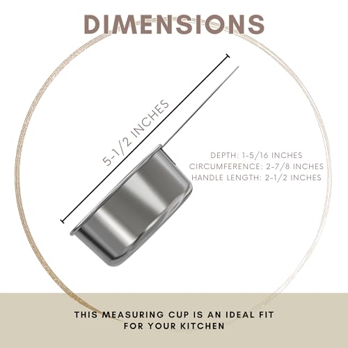 1/2 Cup Stainless Steel Measuring Cup | Sturdy Metal 125 ml | 125 cc | 4 oz | Single Cup for Wet and Dry Ingredients | Great for use as 1/2 Cup Dog Food Scoop - 1 PK - size: 1/2 Cup