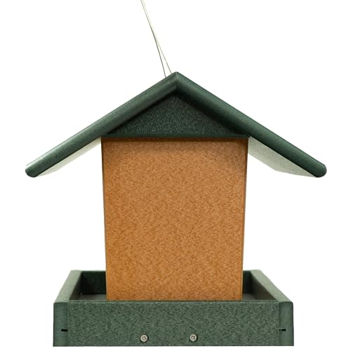 DutchCrafters Poly Hanging Hopper Bird Feeder, Large Hanging Bird Feeder for Outside, Outdoors - Amish American Made (Turf Green & Cedar) - color: Turf Green & Cedar, style: Hanging