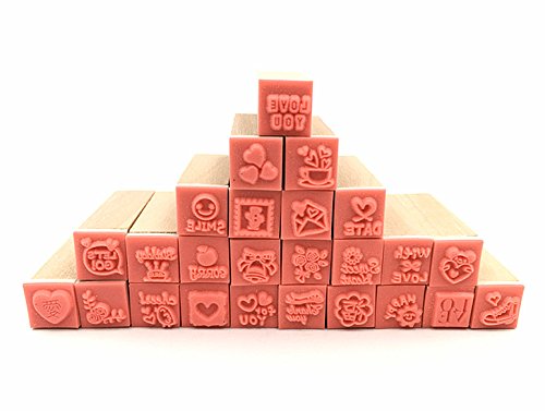 Diary Stamp Set,Wooden Rubber Signet for Children DIY Scrapbooking Planner Card Making(25pcs,Love Heart) - color: Love(25pcs)