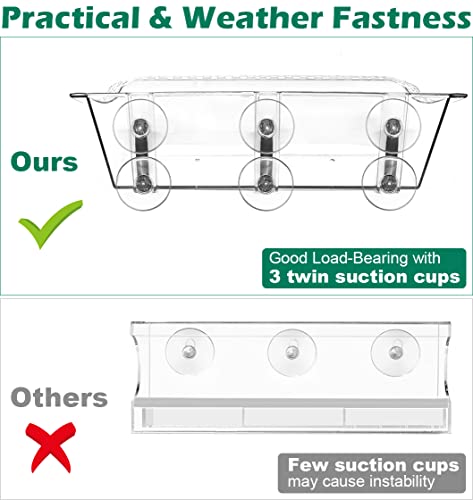 Clear Bird Bath Bird Feeder for Outside Window Glass, Transparent Birdbath with Strong Suction Cups for Viewing, Bird Watching Gifts for Elderly Parents, 2 Packs