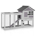 GUTINNEEN 51.6" Large Rabbit Hutch with Chew-Proof Ramp, Small Chicken Coop with Run for Outdoor, Indoor Bunny Cage Guinea Pig House with Leak-Proof Tray (Grey)