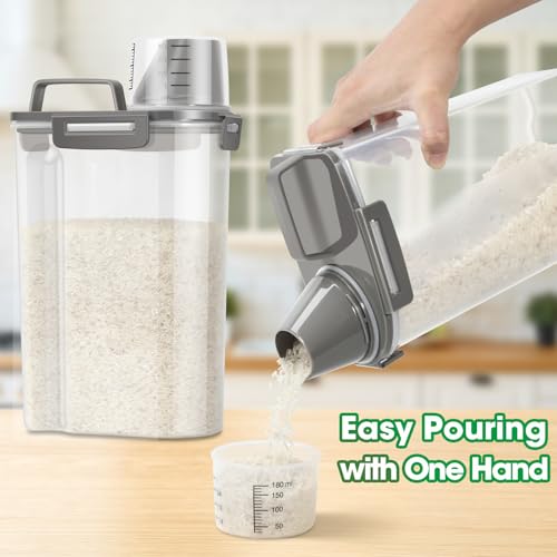 TBMax Rice Container Cereal Storage Container 2 Pack 5 Lbs, Kitchen Pantry Dry Food Storage Holder with Easy-Pouring Spout & Handy Cup, Small Pet Dog Cat Food Dispenser for Daily Feeding -Grey - color: Grey 3+3Qt