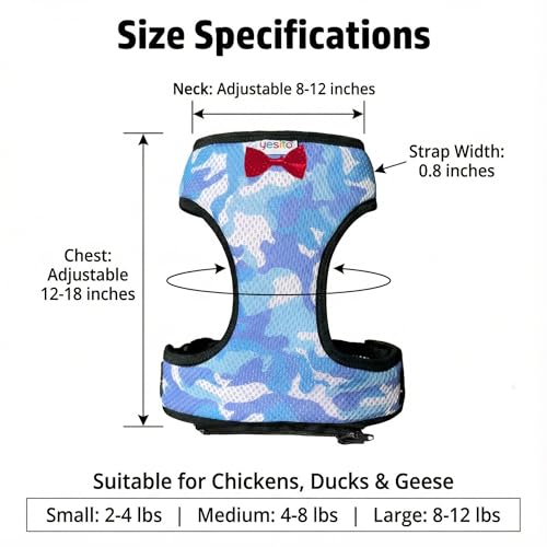 Premium Chicken Harness - Adjustable, Breathable, and Durable in Cool Camouflage Blue with Matching 5.4ft Leash for Happy Hens (Small, Camouflage Blue) - color: Camouflage blue, size: Small