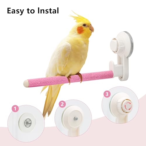 2Pcs Suction Cup Bird Perch,Wooden Parrot Window/Mirror/Car/Travel/Shower Perches Stand Quartz Portable Parakeet Grinding Stick Training Toys for Small and Medium Birds(Pink) - color: 2 Pcs-Pink Sticks