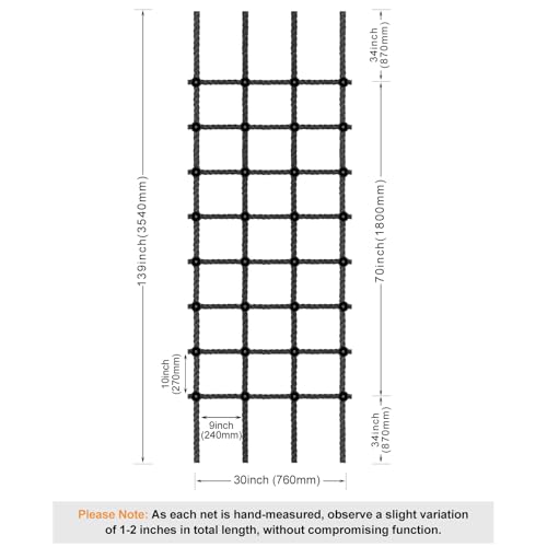 Climbing Cargo Net for Kids Outdoor 30" x 139" No-Knot Nylon Rope Climbing Net Heavy-Duty Playground Climbing Net for Treehouse, Swing Set, Backyard Climbing Frame, Playset Climbing Ladder Net Black - color: Black - 30" X 139"