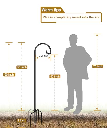 Shepherd Hook 60 Inch Tall Heavy-Duty Metal Garden Hanging Pole Stake for Bird Feeder Pole Plant Baskets, Black (2 Pack) - size: 60in-2pcs