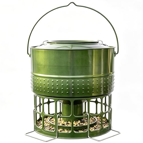 Solution4Patio 8-10LB Bird Feeder, Metal Wild Birdfeeder with 32 Access Holes & 2 Perches, Locking Top Helps Reduce Squirrel Stealing, Rust-Proof Hanging Design for Cardinals & Finches - color: Glazed Green