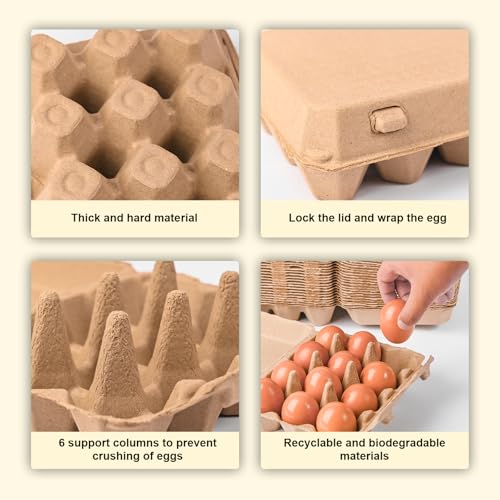 30 Pcs Blank Pulp Egg Cartons, 3 * 4 Style Square Tray, Holds 12 Eggs, Made of Recycled Pulp, Sturdy and Durable, Suitable for Egg Containers at Home, Chicken Houses, Markets, Restaurants