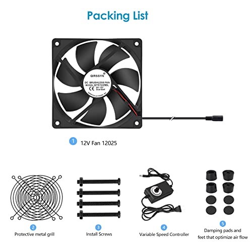 120mm AC Powered Fan with Vriable Speed Controller, AC 110V to 220V Vriable Speed Fan for Receiver Amplifier DVR PlayStation Component Cooling - size: 4.7x4.7x1.0in