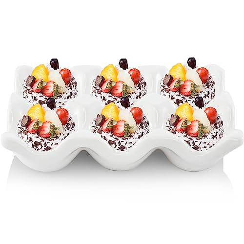 4 Pack 24 Cups Egg Tray Holders, Porcelain Egg Container for Countertop Fridge, Ceramic Eggs Keeper Storage Organizer, Tiny Egg Dispenser Serving Dish Serveware for Display, Kitchen, White