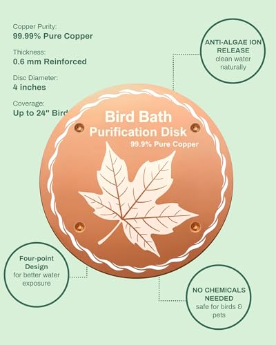 OICEME Bird Bath Purification Disk Pure Copper Hummingbird Water Fountain Solar Power Bee Window Garden Ground Bowl Dispenser Humming Pedestal Fountain Safe Cage Cleaner Outdoor Gifts - color: 1 Pcs Copper Leaf