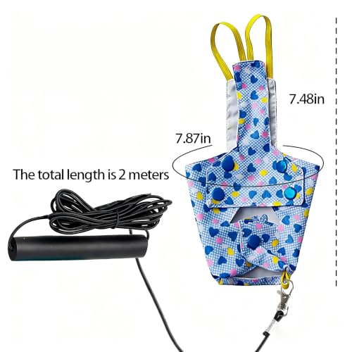 Parrot Flight Suit with Elastic Leash, 2-in-1 Vest & Traction Set, Quick-Release Design, 2 Colors (Blue Heart/Black Heart), Polyester, 7.48x7.87in, for Budgie Cockatiel Lovebird (Blue Heart) - color: Blue Heart