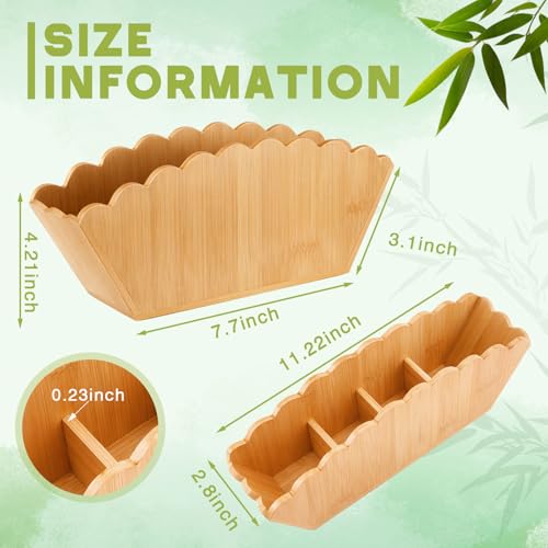 Jetec Scalloped Bamboo Wooden Pencil Holder, Wooden Desk Organizer with 4 Compartment for Pens, Markers, Makeup Brushes, Remote Controls, Silverware, Decorative Cute Desktop Organizer for Office Home - color: Natural