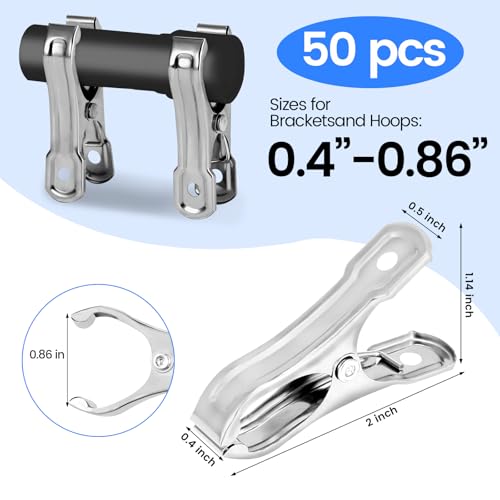 50PCS Garden Clips, Stainless Steel Greenhouse Clamps, Strong Grip Greenhouse Clips, Metal Clips for Netting, Shade Cloth, Plant Cover on Garden Hoops or Greenhouse Hoops by EGYPAMID