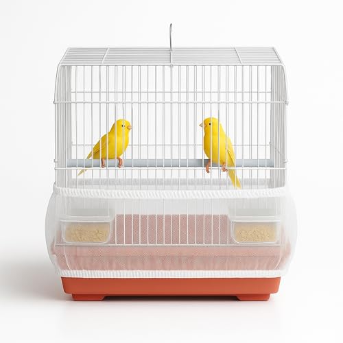 Universal Bird Cage Seed Catcher Universal Mesh Skirt Cover Stretchy Small Animal Cages Cover Pet Removable Durable Protector (White, Small)