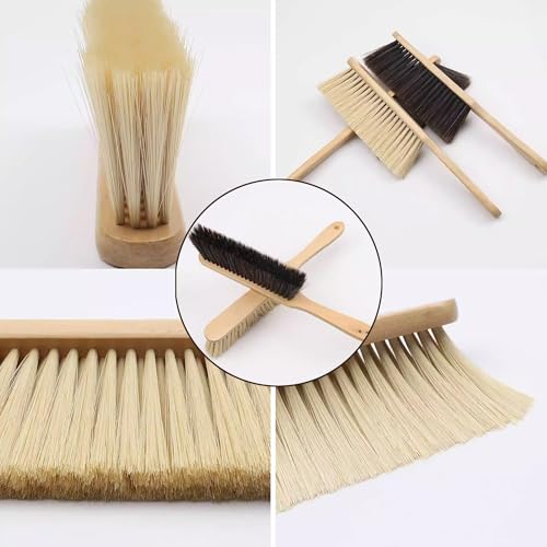 Wooden Bench Brush with Soft Bristles – 2 Pack Wide Table & Counter Dusting Brush for Cleaning Crumbs, Lint, Clothing, Furniture, Kitchen Surfaces & Workbenche - color: Brown,beige