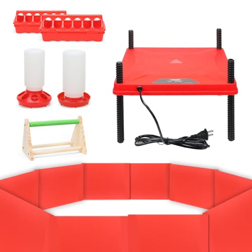 Chick Brooder Box for Chicks Baby Chick Starter Kit Brooding Playpen Portable Chicken Fence Pen with Chick Heating Plate Perch Feeder Waterer for Poultry Duck and Quail