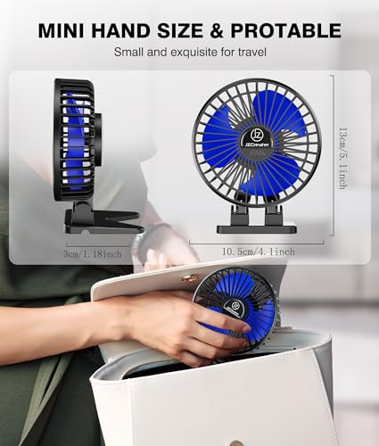 JZCreater USB Desk Fan, Mini Portable Fans, 3 Speeds Desktop Table Cooling Fan, Plug in Power, Rotation Strong Wind, Quiet Personal Small for Home Office Travel Bedroom, Black Blue - color: Black Blue