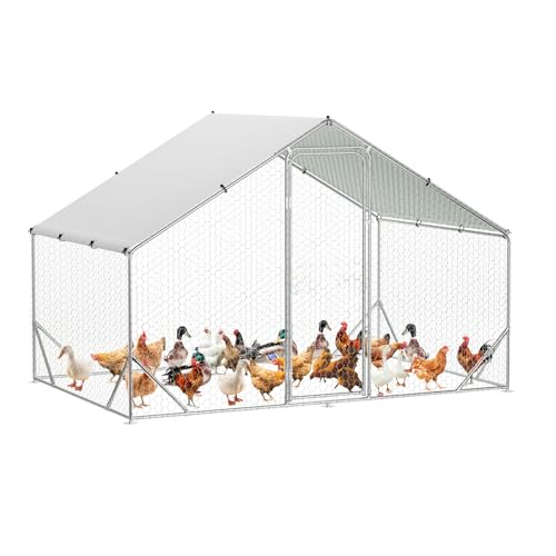 GarveeLife Large Chicken Coop, Metal Chicken Run with Anti-Ultraviolet Waterproof Cover, Spire Roof Walk in Poultry Cage, Outdoor Chicken Pen for Backyard and Farm Use, 9.8 ft x 6.5 ft x 6.5 ft - size: 118.1"L x 78.7"W x 78.7"H