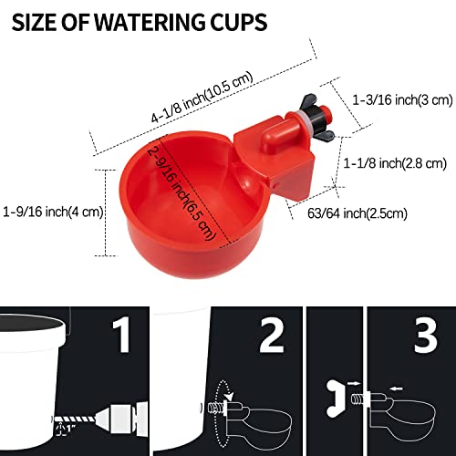 Chicken Automatic Waterer Kit for Poultry Float Style Gravity Water Feeder Drinking Cup Bowl 5 Gallon with Mounting Hole Opener, 12 Pack