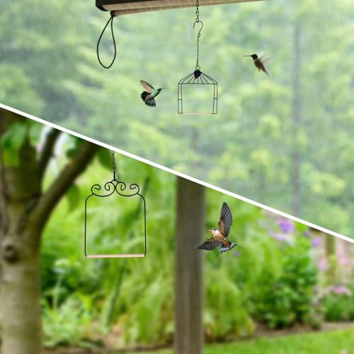 Metal Frame Hummingbird Swings and Perches with Wooden Dowel Black Bird Swing Outdoor Bird Perch Humming Bird Swing (2PK Different) - style: 2PK different