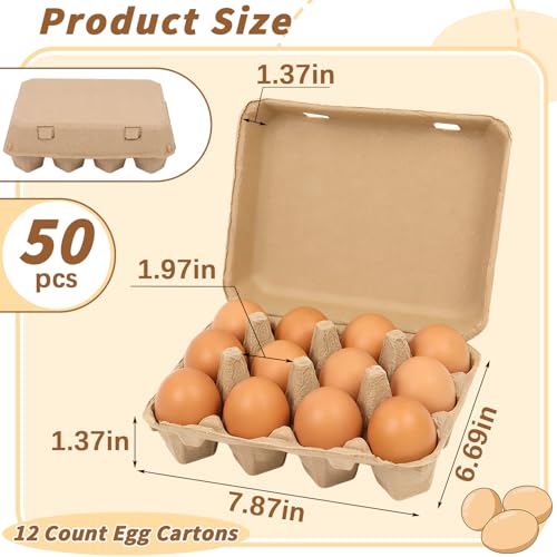 Egg Cartons 12 Count, 50 Pack Cardboard Egg Cartons Cheap Bulk, Reusable Paper Egg Holder for Supermarkets Kitchen - size: 3x4