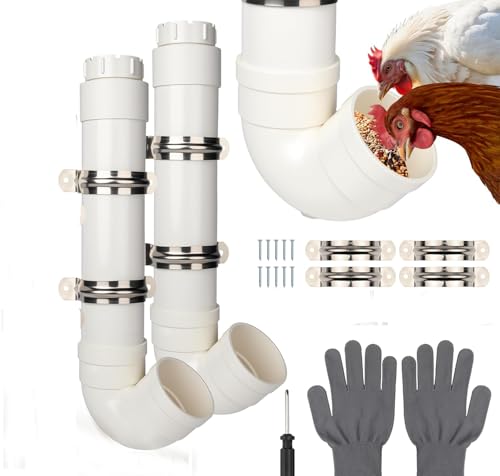 Homar 2pcs PVC Pipe Chicken Feeder, Waste-Free Chicken Feeder PVC The Sturdy and Durable PVC Material is Rodent-Proof and Can Withstand All Kinds of Weather and Birds 19.3“ L X 6.7” W X 3.8" Id - size: 2pc