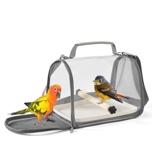 Portable Bird Travel Bag Transparent Pet Cage Easy to Clean Detachable Tray Suitable for Small Pets (Gray) - color: Gray