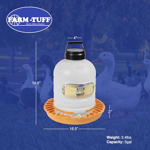 FARM-TUFF Top-Fill Duck Waterer, 5 Gallon – Durable BPA-Free Plastic Poultry Waterer with Wide Base & Splash-Reducing Design