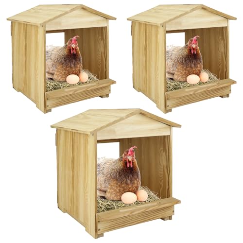 Chicken Nesting Box 3 Compartments - Wall Mount Wooden Egg Laying Nest Box for Chicken Coop, Easy to Assemble & Versatile Use for Hens, Ducks, Chickens