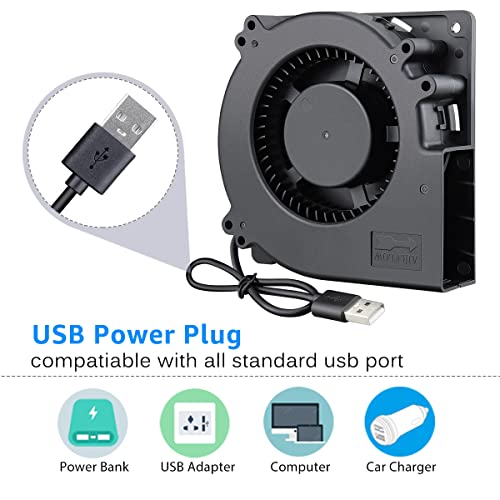 GDSTIME Quiet 120mm USB Blower Fan with 3 Speed Control, 5V DC Brushless | Centrifugal Squirrel Cage Blowers, for Receiver DVR Xbox Modem AV Cabinet Cooling, Type-A USB Plug, L/M/H Adjustable Speed - size: 120mm x 32mm