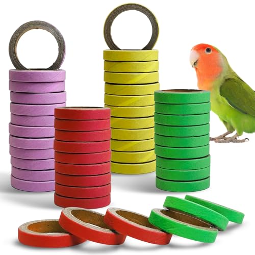 24Pcs Bird Toys Bagels Bird Chew Toys 1.7" Colorful Durable Cardboard Parrot Toys Foraging Chewing Training Shredding Toy for Medium Large Parrot Amazon Parrots African Grey Parrots (Small) - size: Diameter: 1.7"