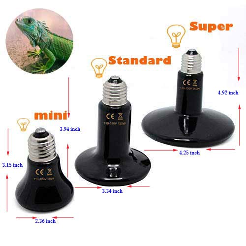 250 Watt Reptile Heat Lamp Bulb, No Light Infrared Ceramic Heat Emitter for Pets Terrarium Brooder Coop, Lizard, Aquarium, Lambs, Snake, Amphibian, Black - color: Black