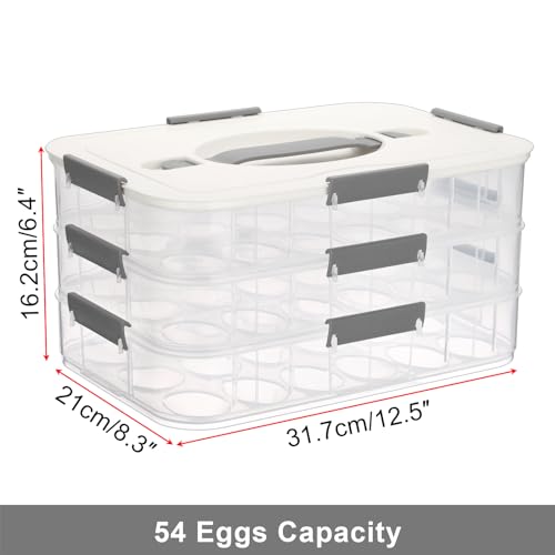 BTSKY Deviled Egg Platter with Lid, 3-Layer 54 Slots Deviled Eggs Carrier, Clear Portable Egg Holder for Fridge Reusable Deviled Eggs Tray Carton Box for Easter and Party Favor (3-Layer, White) - color: White, size: 3 Layer-Hold 54 Eggs