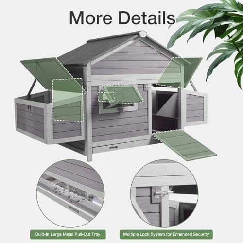 Chicken Coop with Dual Nesting Boxes for 4–6 Chickens, Large Outdoor Chicken Coop Duck House, Compatible with Automatic Chicken Coop Door & Extra Run, 67.3" L x 36.8" W x 40.6" H - size: 67.3"L x 36.8"W x 40.6"H