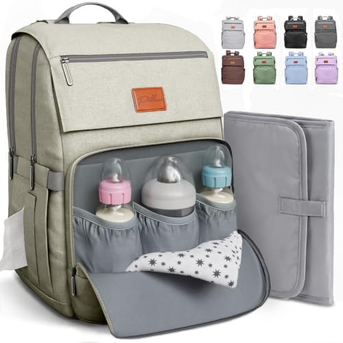 Baby Shower Gifts Diaper Bag Backpack, Baby Diaper Bag, Large Baby Bag for Boys & Girls, Waterproof, 16 Pockets, Insulated Bottle Holders, Durable,Travel-Friendly & Lightweight,Easy Organization,Beige - color: R. Beige, style: Classic