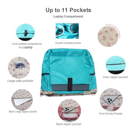 Diaper Tote Bag Totepack Backpack Crossbody Bag 3 in 1 for Women Laptop Backpack Multifunctional with Insulated Pockets - color: Corduroy Cute Flower