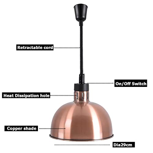 Hanging Food Heat Lamp Overhead Food Lamp Warmer Food Light (Dia 29CM(Copper))