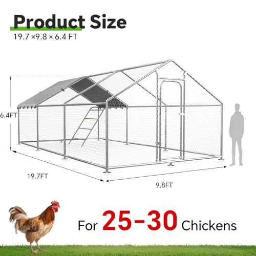 19.8x9.7 FT Extra Large Metal Chicken Coop, Walk-in Poultry Run | Weatherproof Cover, Reinforced Metal Frame, Walk-in Chicken Run, Outdoor Poultry Cage for Hens Ducks Rabbits - size: 236.1"L x 116"W x 78"H